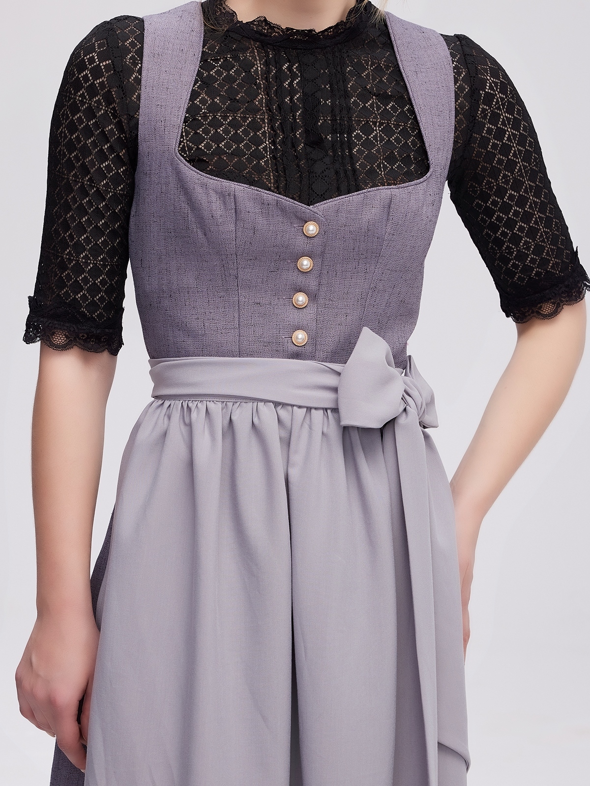 Dirndl Olivgrün mit grauem Schürzenakzent