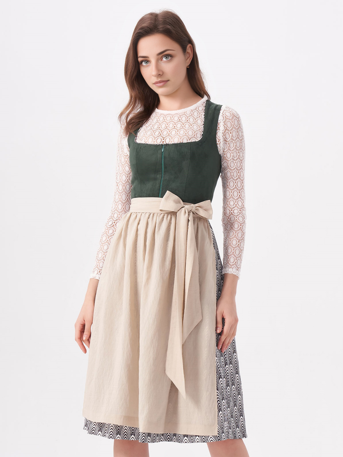 Elegante Langarm Dirndlbluse in Grün