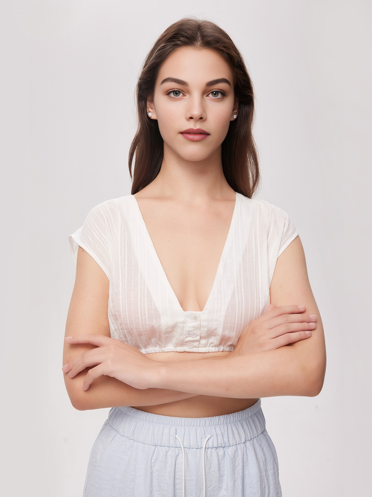 Dirndl Bluse Langarm Spitze in Weiß